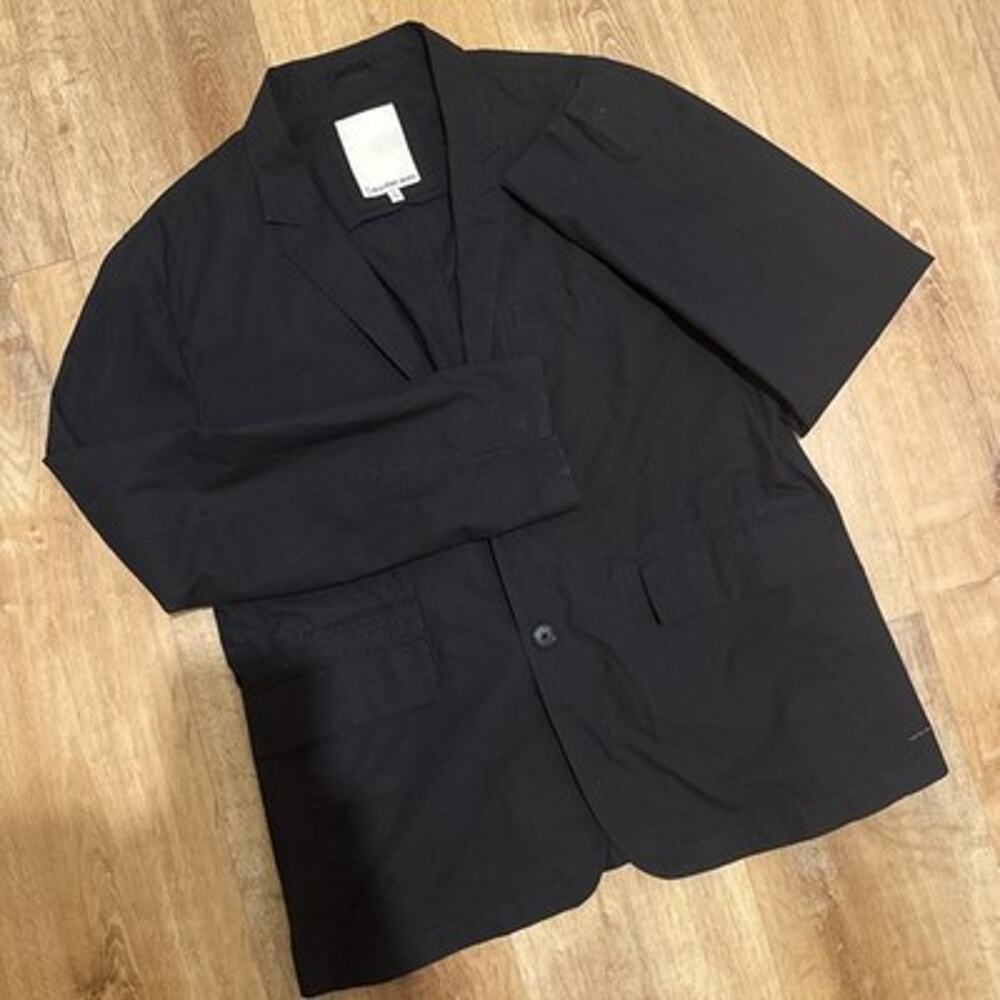 Calvin Klein Jeans Mens Black Cotton 2 Button Blazer Overcoat Size XL Preppy